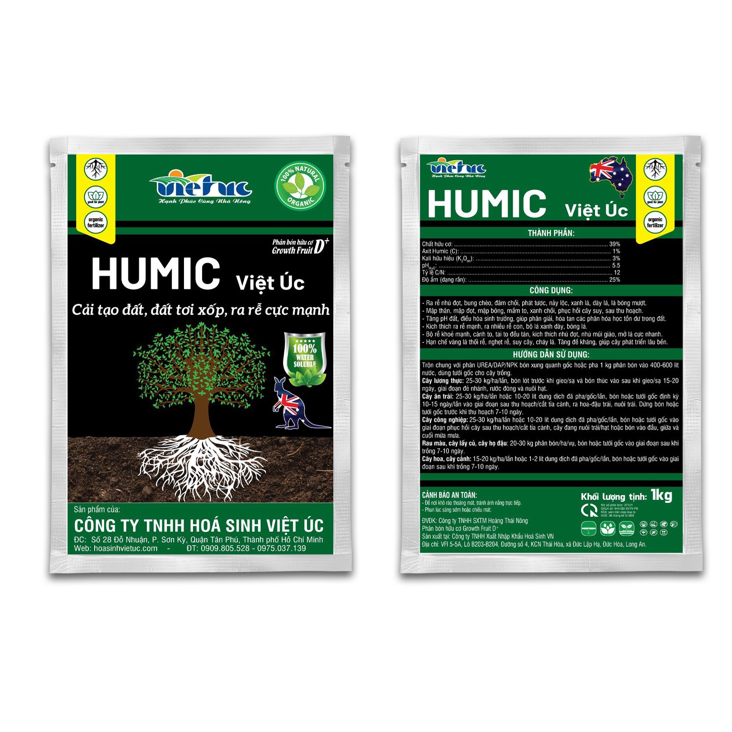 HUmic Việt Úc _ Gói 1kg Kích Rễ, Dưỡng Cây, Cải Tạo Đất