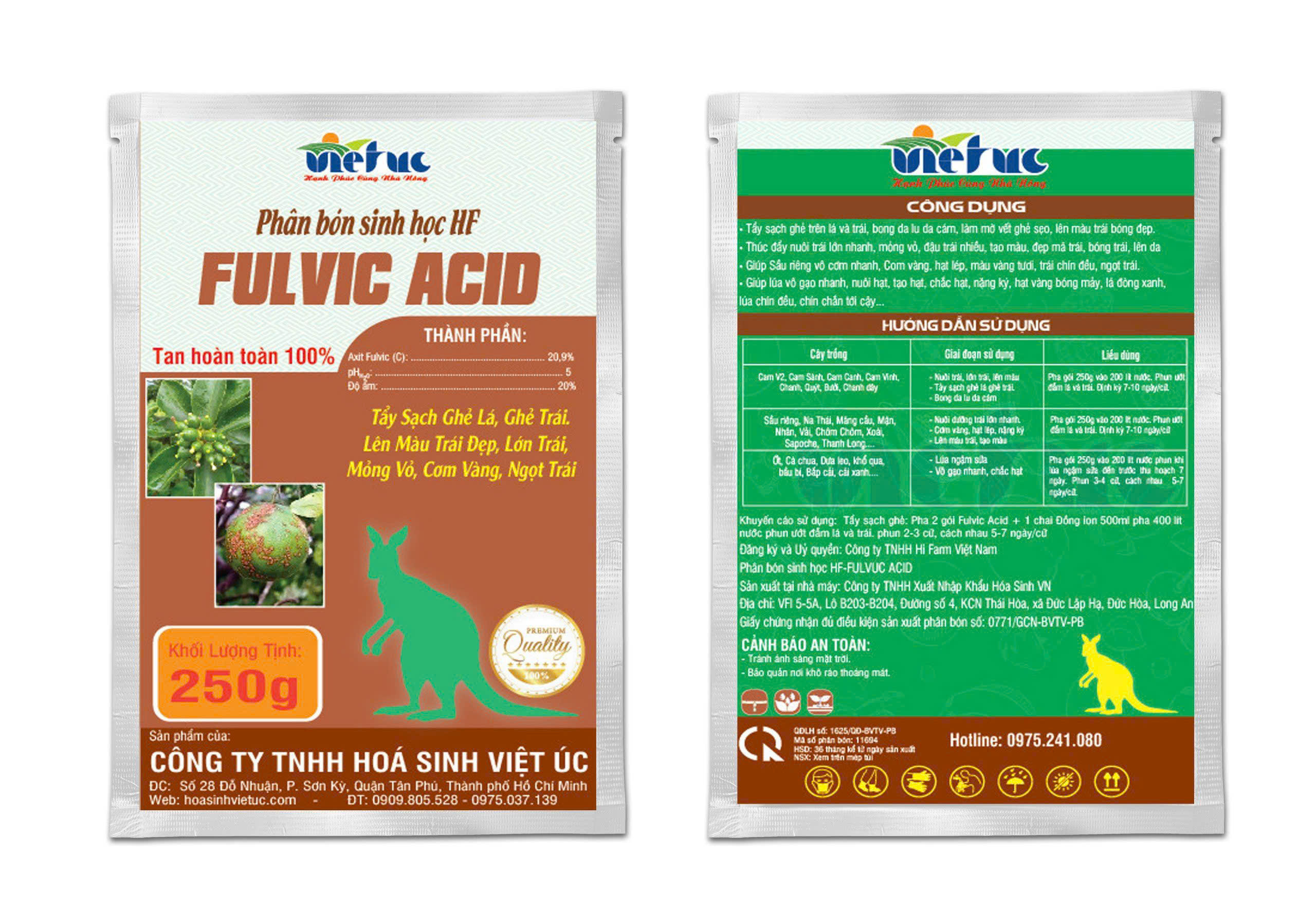 FULVIC ACID 250g_ Tây sạch ghẻ lá, ghẻ trái, nở lá nhanh, bóng lá